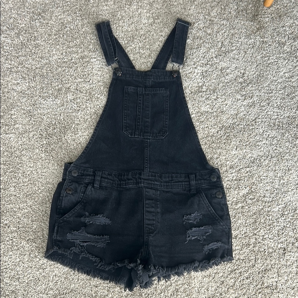American Eagle Black Distressed Denim Overalls